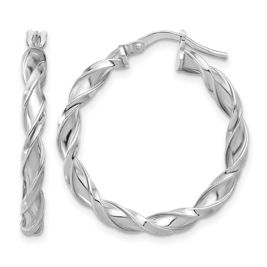 Sterling Silver Rhodium-plated Polished Twisted Hoop Earrings