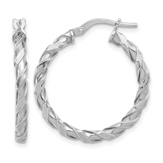 Sterling Silver Rhodium-plated Polished Twisted Hoop Earrings