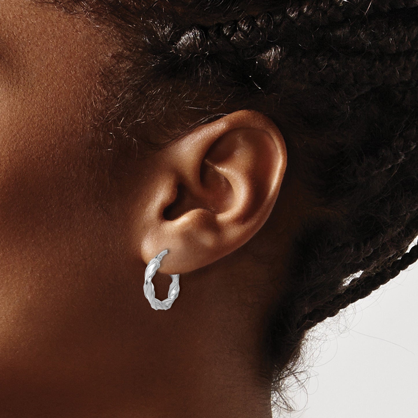 Sterling Silver Rhodium-plated Polished Twisted Hoop Earrings