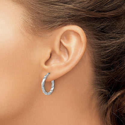 Sterling Silver Rhodium-plated Polished Twisted Hoop Earrings