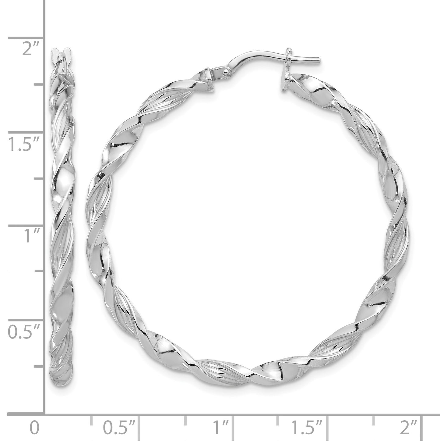 Sterling Silver Rhodium-plated Polished & Textured Twisted Hoop Earrings