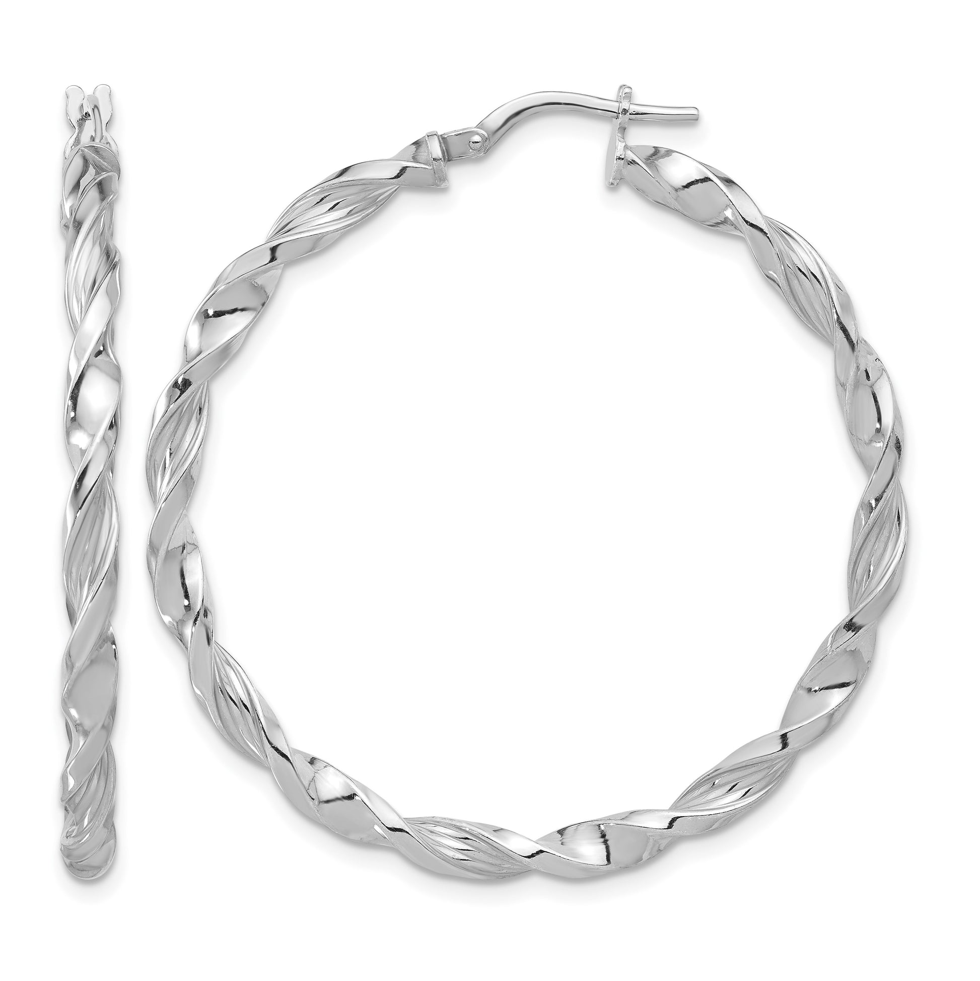 Sterling Silver Rhodium-plated Polished & Textured Twisted Hoop Earrings