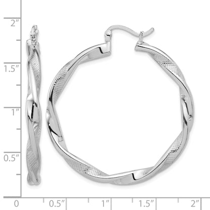 Sterling Silver Rhodium-plated Textured 3.7mm Twisted Hoop Earrings