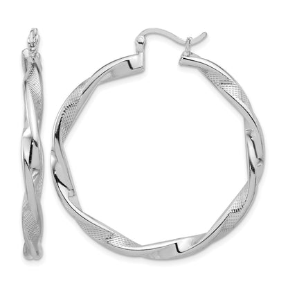 Sterling Silver Rhodium-plated Textured 3.7mm Twisted Hoop Earrings