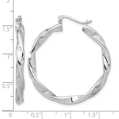 Sterling Silver Rhodium-plated Textured 3.7mm Twisted Hoop Earrings