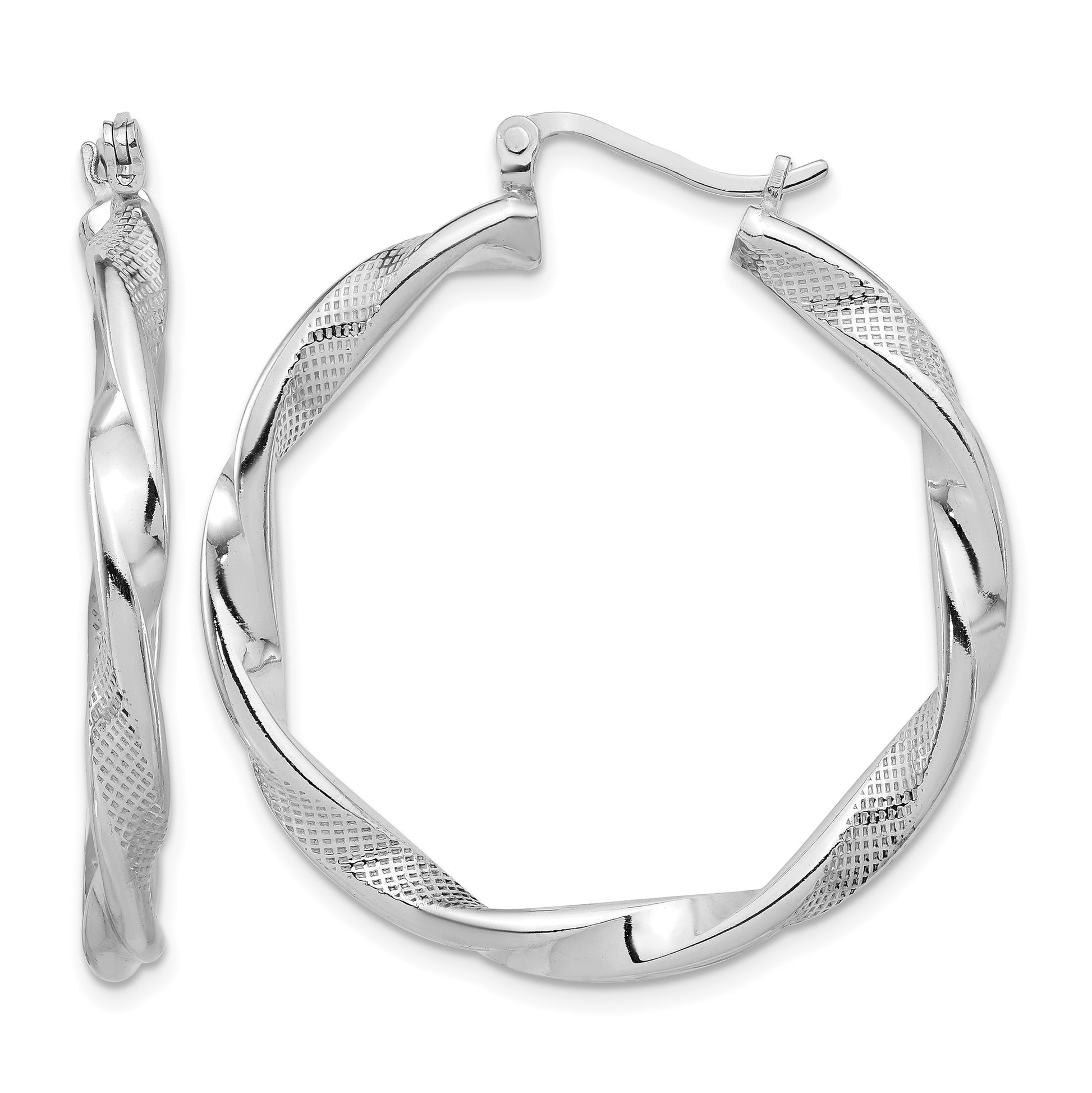 Sterling Silver Rhodium-plated Textured 3.7mm Twisted Hoop Earrings