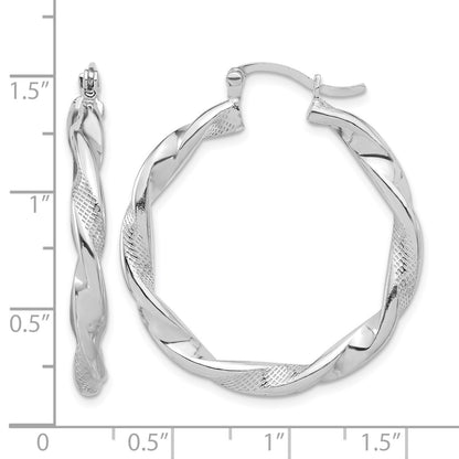 Sterling Silver Rhodium-plated Textured 3.7mm Twisted Hoop Earrings