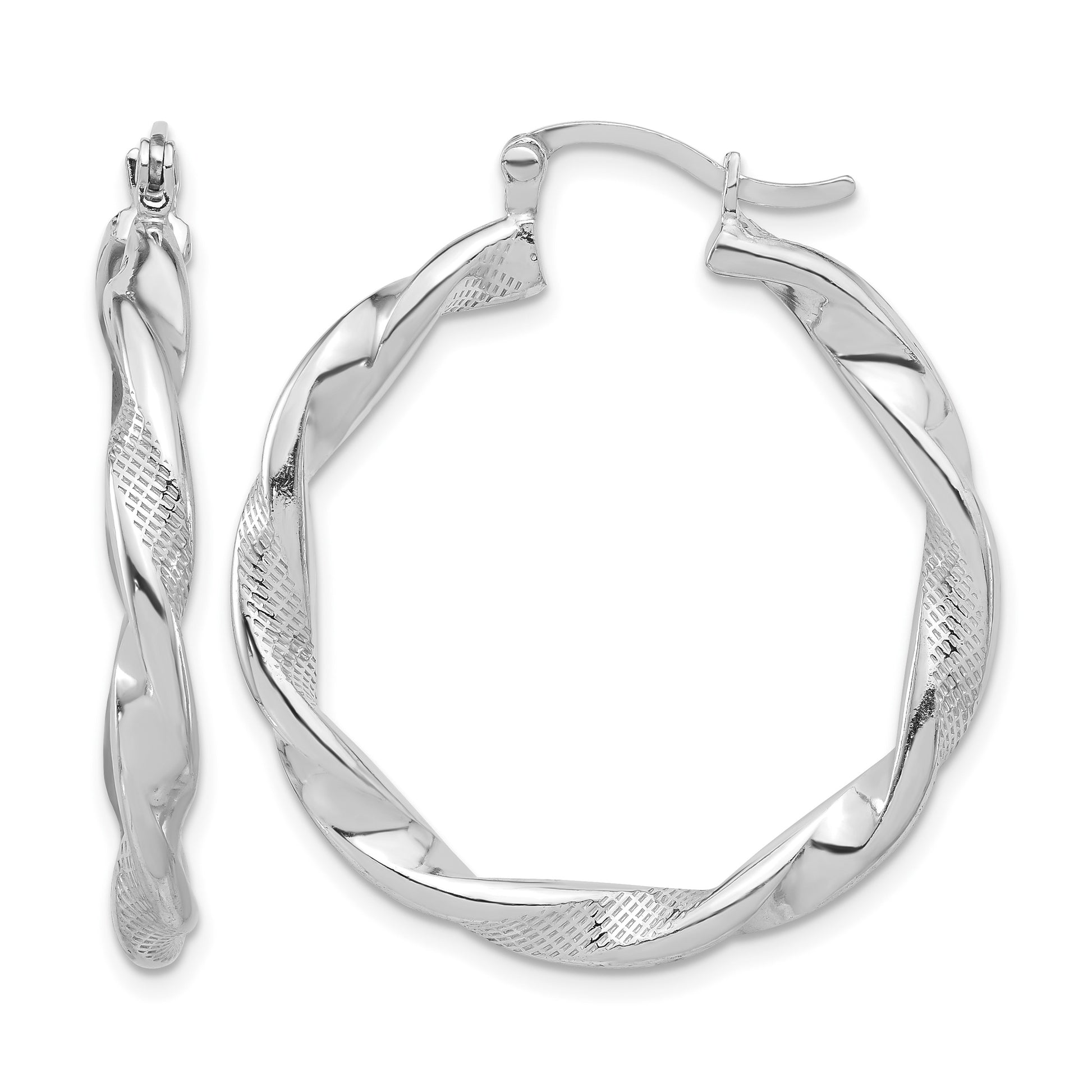 Sterling Silver Rhodium-plated Textured 3.7mm Twisted Hoop Earrings