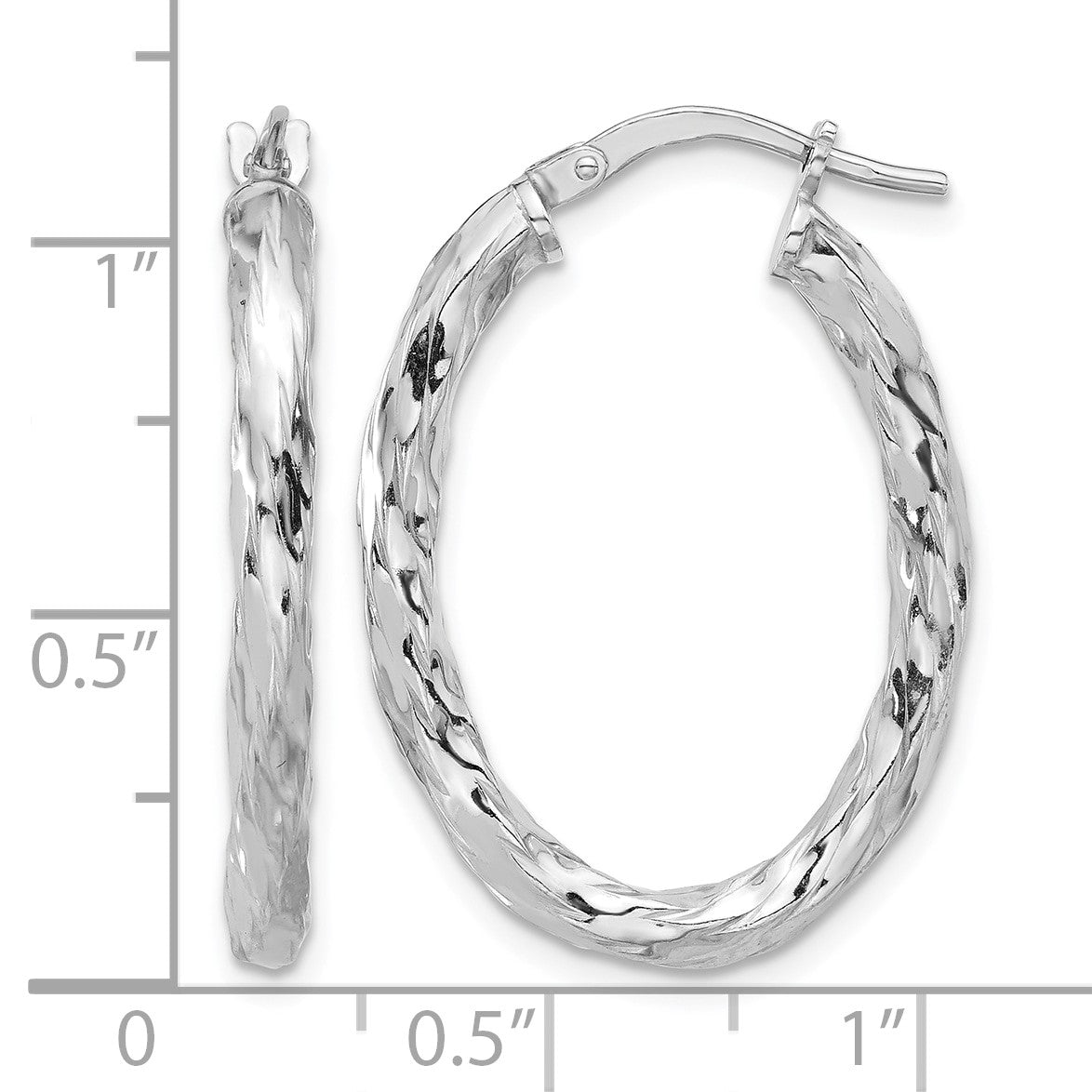 Sterling Silver Rh-plated Polished and Textured Twisted Oval Hoop Earrings