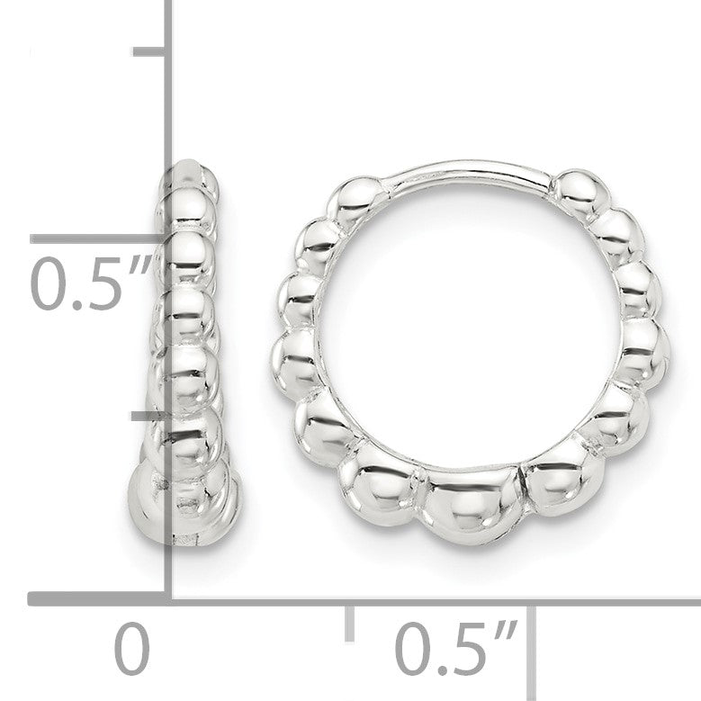 Sterling Silver E-coated Beaded Hinged Hoop Earrings