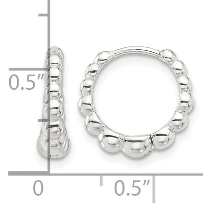 Sterling Silver E-coated Beaded Hinged Hoop Earrings