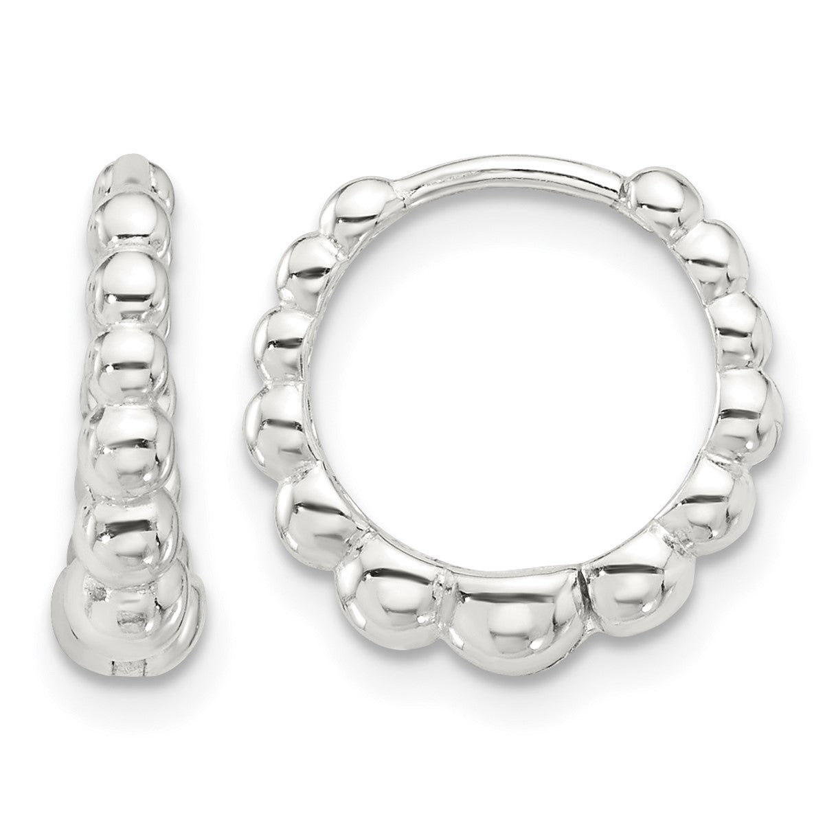 Sterling Silver E-coated Beaded Hinged Hoop Earrings