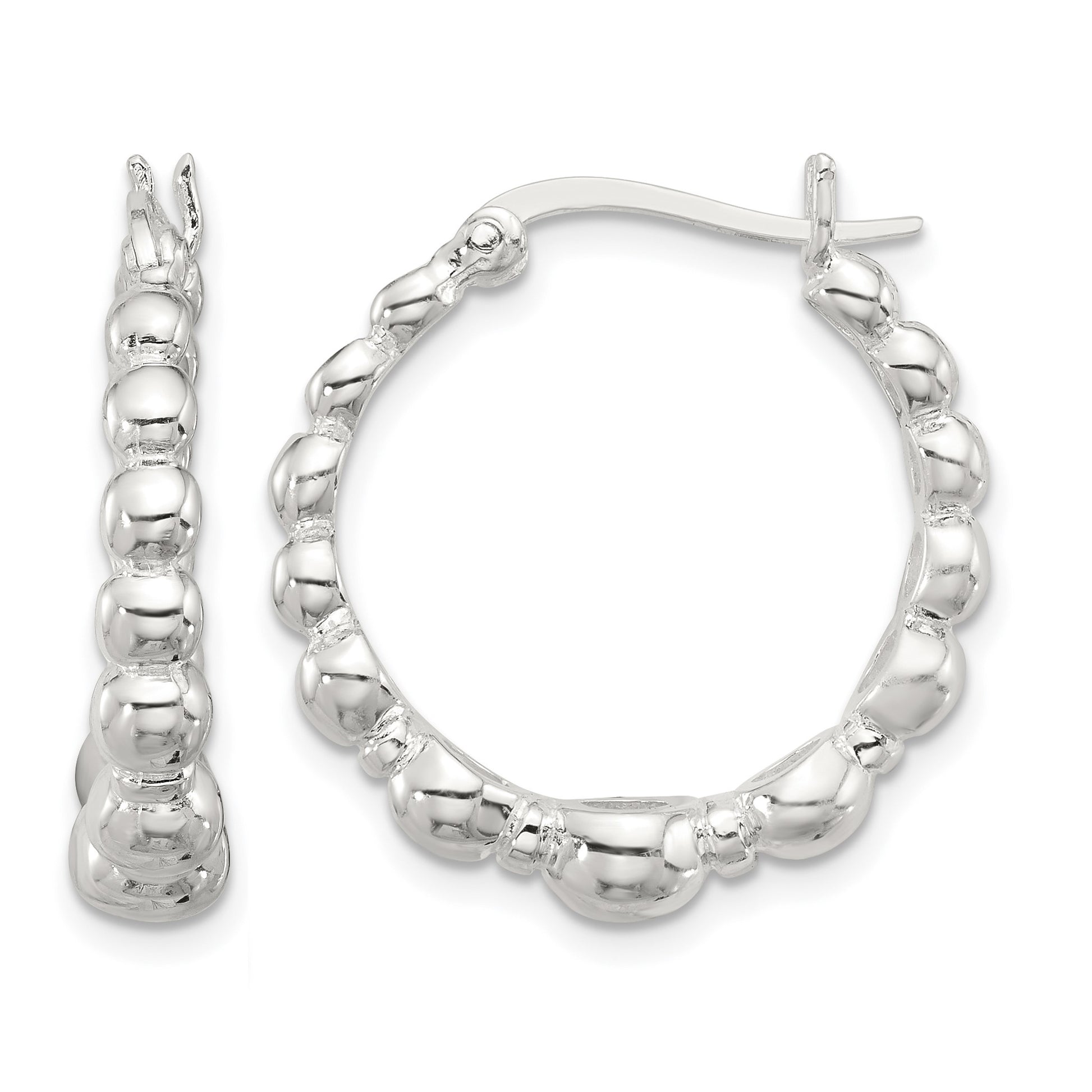 Sterling Silver Polished Graduated Bead Hoop Earrings