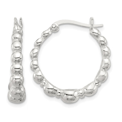 Sterling Silver Polished Graduated Bead Hoop Earrings