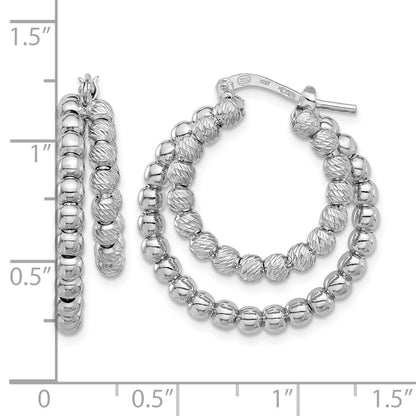 Sterling Silver Rhod-plated D/C Beaded Double Hoop Earrings