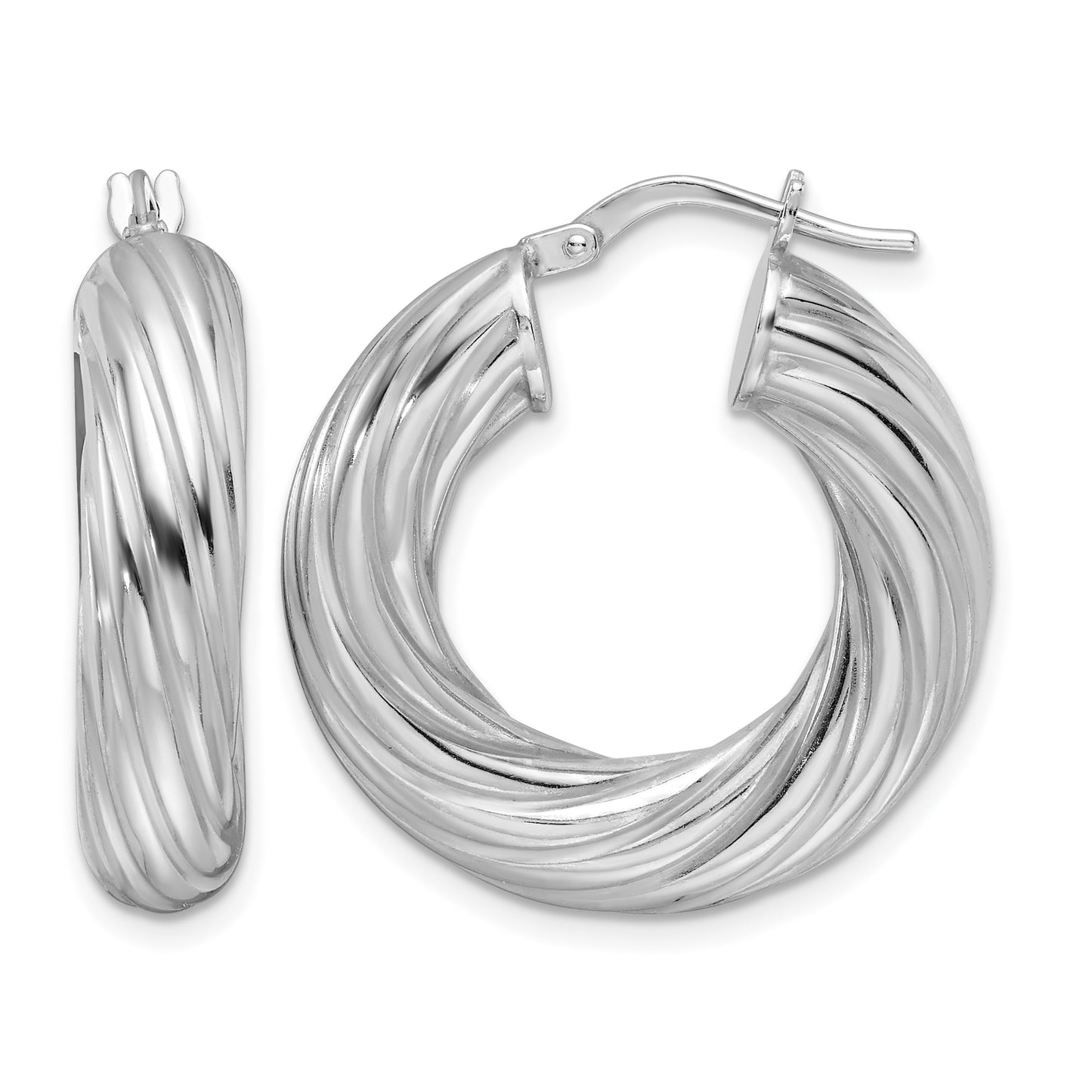 Sterling Silver Rhod-plated Polished 6mm Twisted Hollow Hoop Earrings