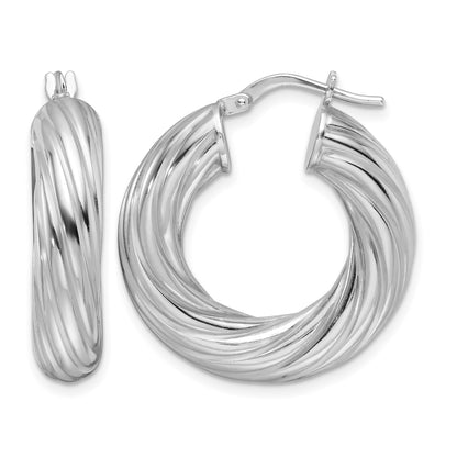 Sterling Silver Rhod-plated Polished 6mm Twisted Hollow Hoop Earrings