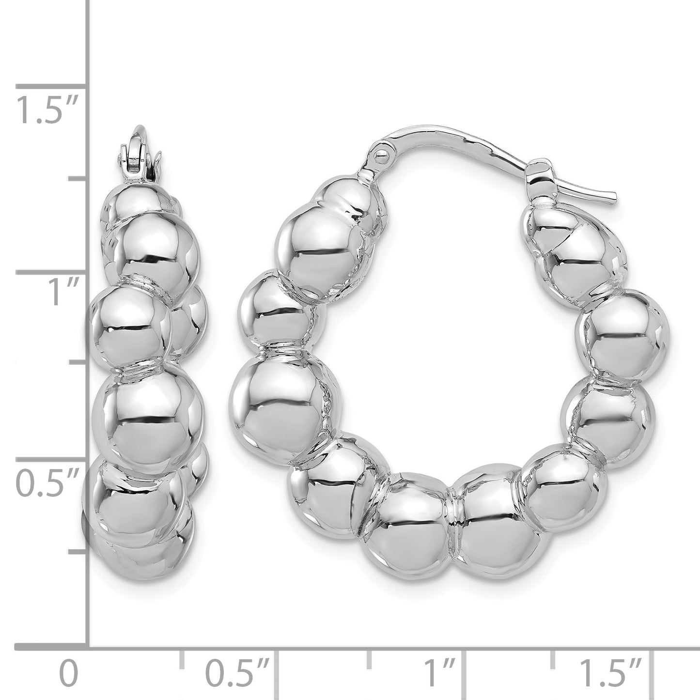 Sterling Silver Rhodium-plated Polished Bead Hoop Earrings