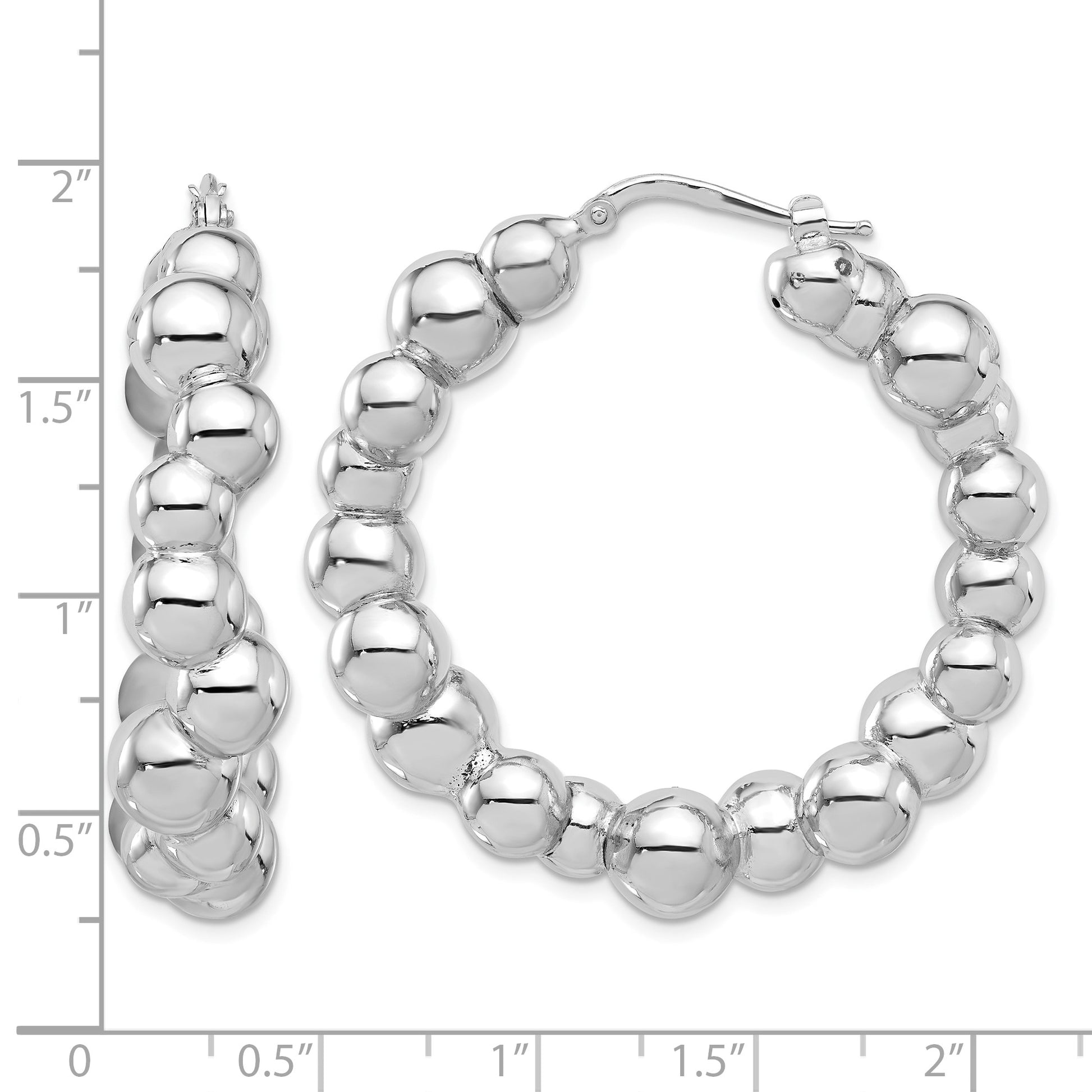 Sterling Silver Rhodium-plated Polished Bead Hoop Earrings