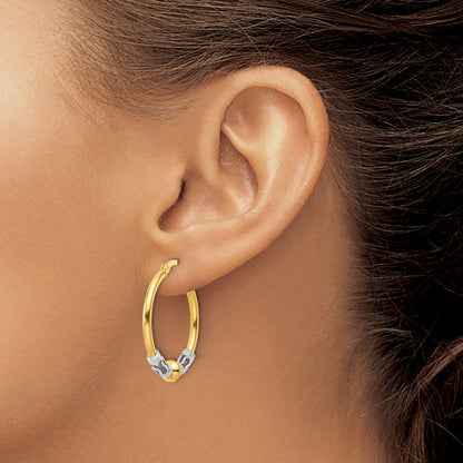 Sterling Silver Gold-tone Polished Antiqued Beaded Hoop Earrings