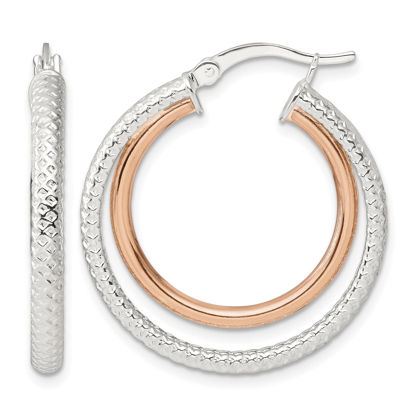 Sterling Silver and Rose-tone Double Circle Hoop Earrings
