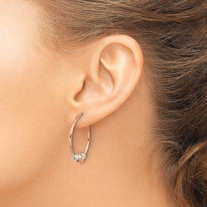 Sterling Silver and Rose-tone Polished Beaded Hoop Earrings