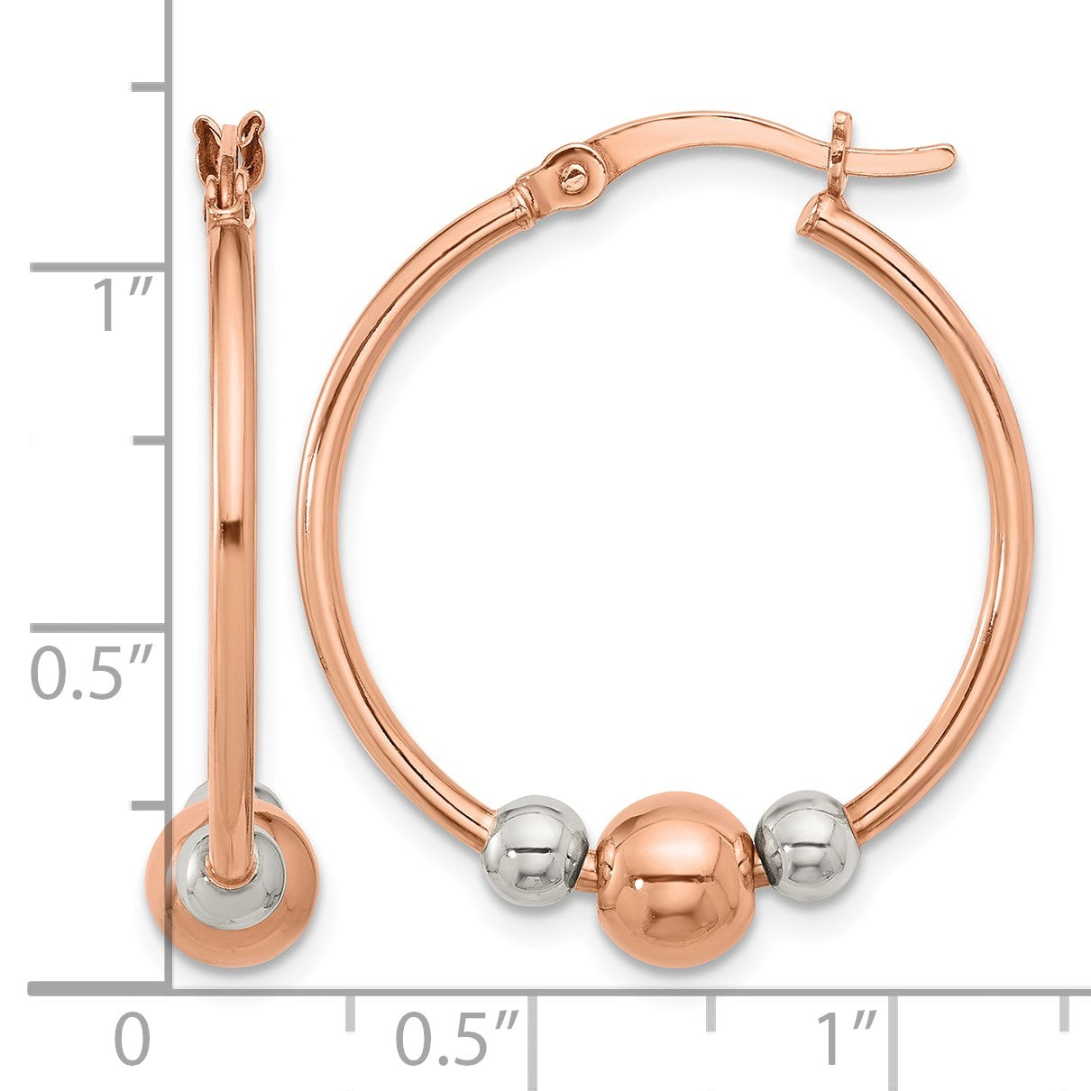 Sterling Silver and Rose-tone Polished Beaded Hoop Earrings