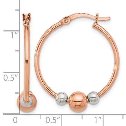 Sterling Silver and Rose-tone Polished Beaded Hoop Earrings