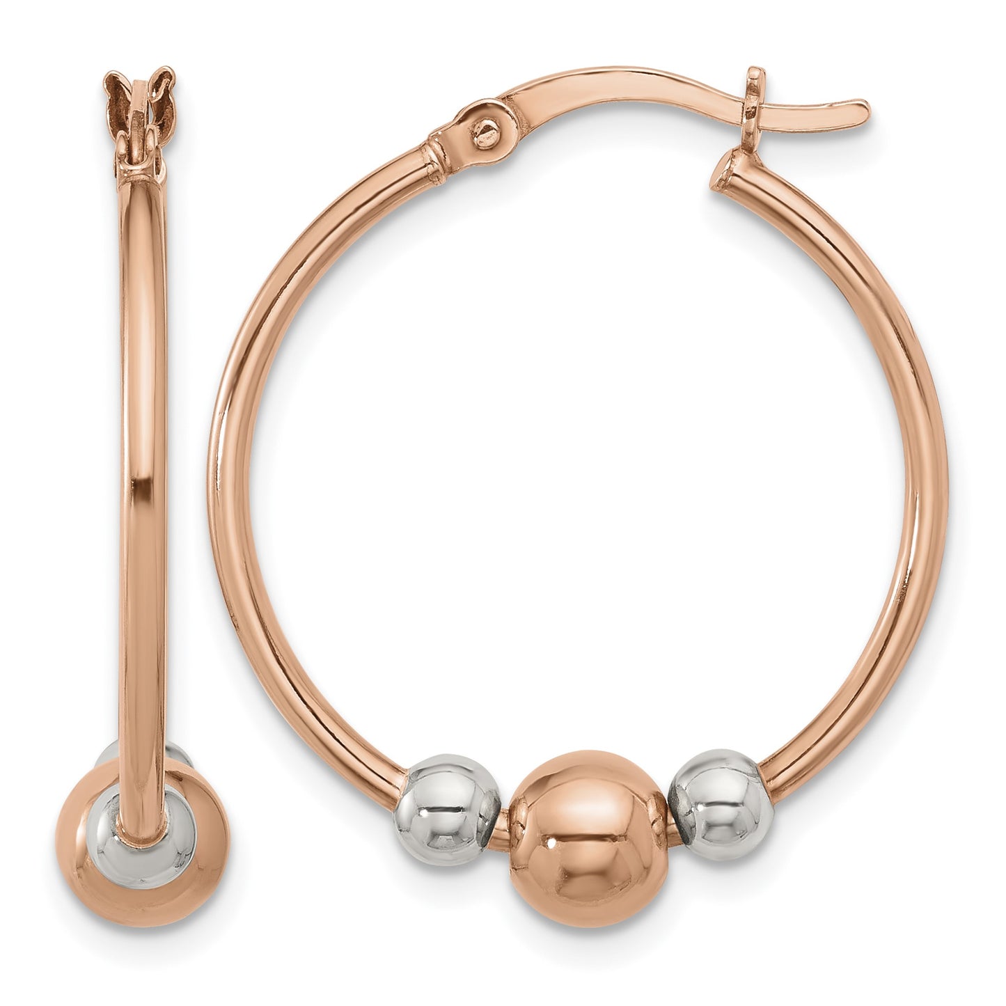 Sterling Silver and Rose-tone Polished Beaded Hoop Earrings