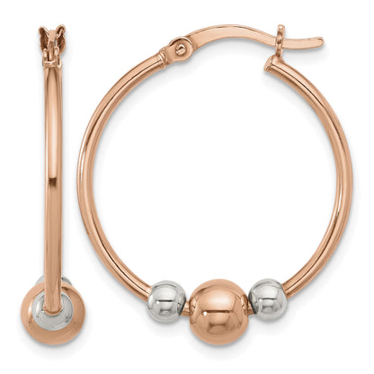 Sterling Silver and Rose-tone Polished Beaded Hoop Earrings