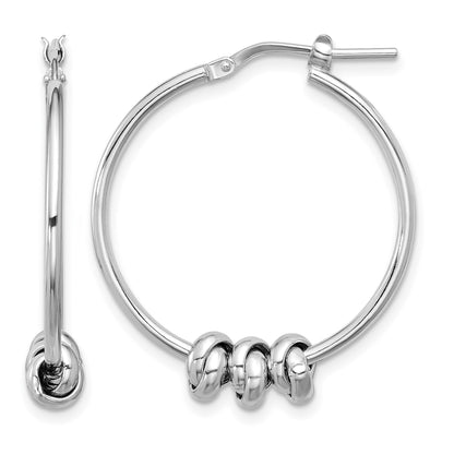 Sterling Silver Rhodium-plated Polished Love Knot Hoop Earrings