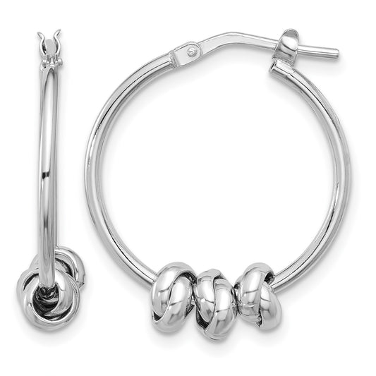 Sterling Silver Rhodium-plated Polished Love Knot Hoop Earrings