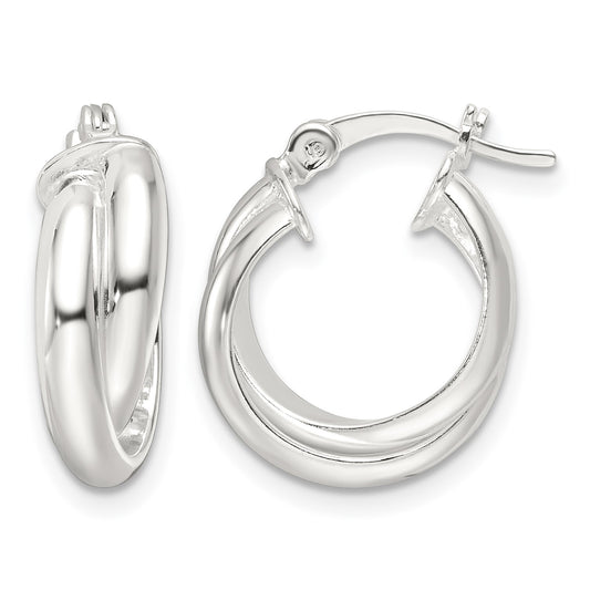 Sterling Silver Polished Twisted Double Hoop Earrings