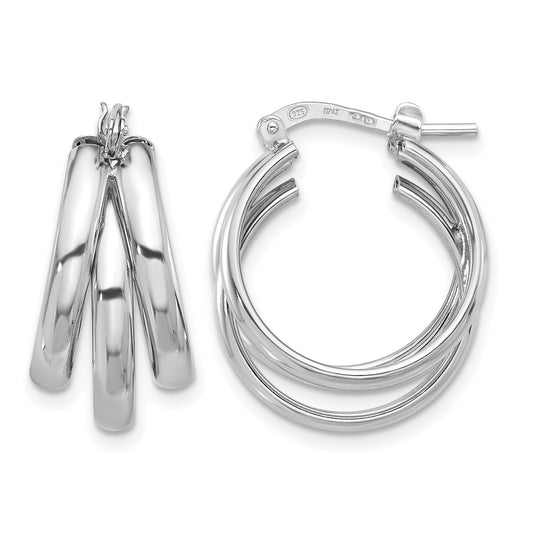 Sterling Silver Rhodium-plated Polished Triple Hoop Earrings