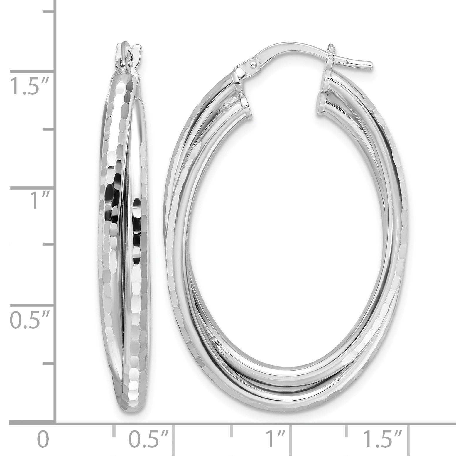Sterling Silver Rhodium-plated Polished Diamond-cut Hoop Earrings