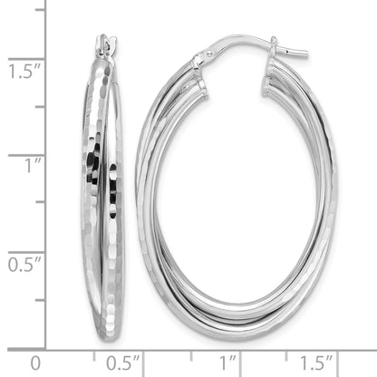 Sterling Silver Rhodium-plated Polished Diamond-cut Hoop Earrings