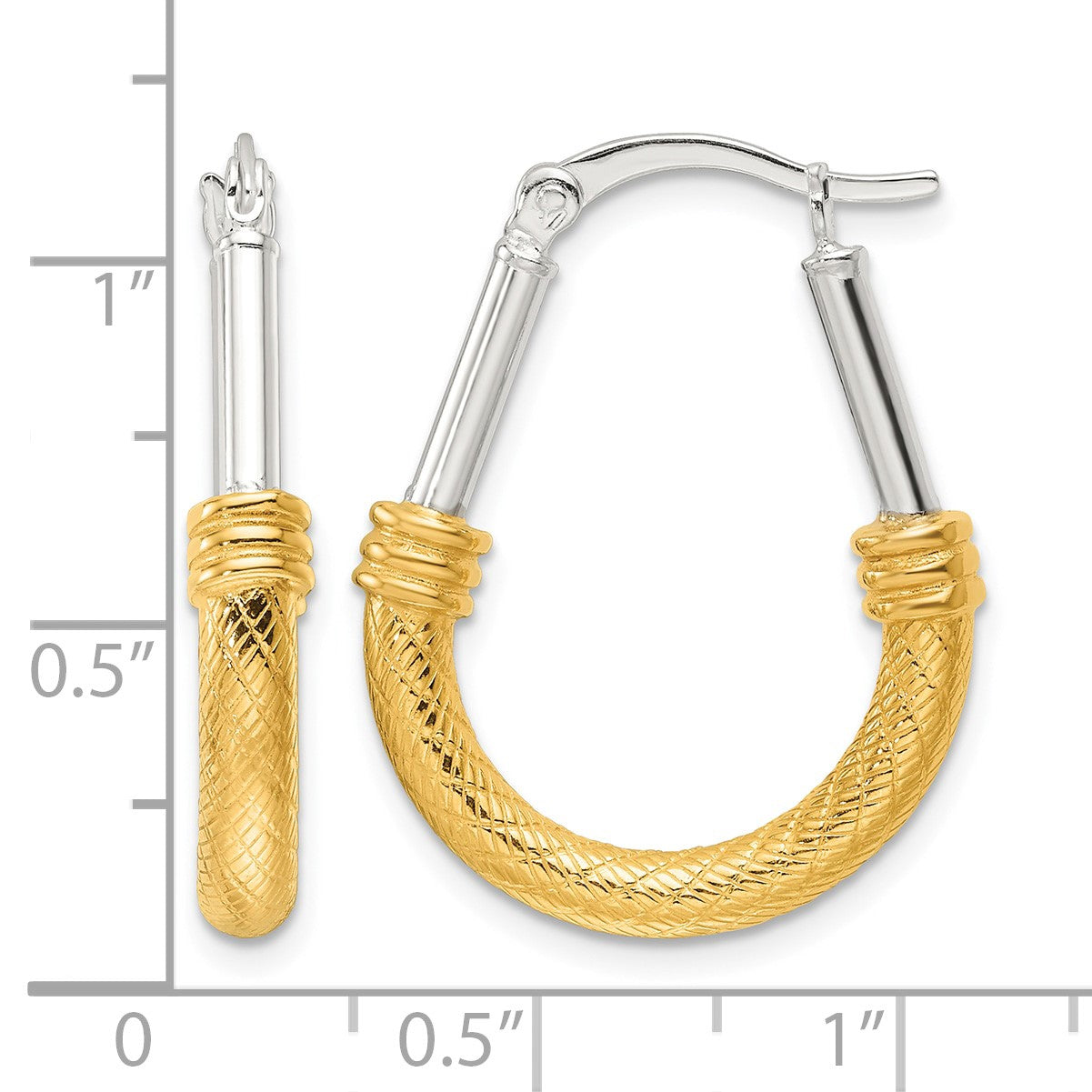 Sterling Silver and Gold-tone Polish and Textured Fancy Hoop Earrings
