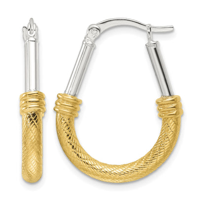 Sterling Silver and Gold-tone Polish and Textured Fancy Hoop Earrings