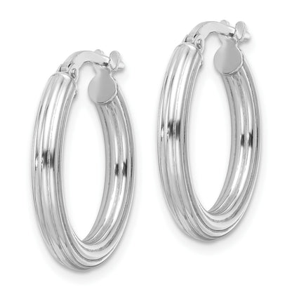 Sterling Silver RH-plated Polished Ridged 3mm Round Hoop Earrings