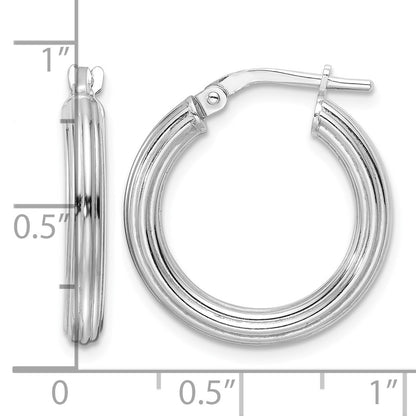 Sterling Silver RH-plated Polished Ridged 3mm Round Hoop Earrings