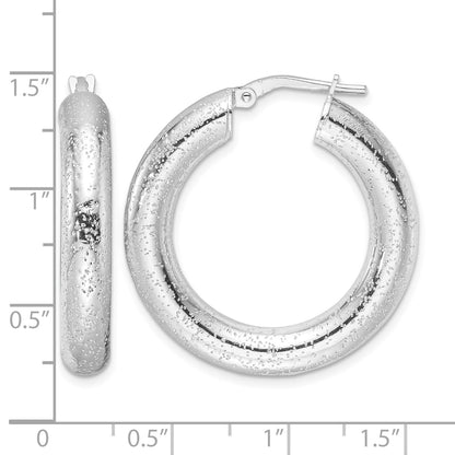 Sterling Silver Rhodium-plated Laser-cut 5mm Round Hoop Earrings