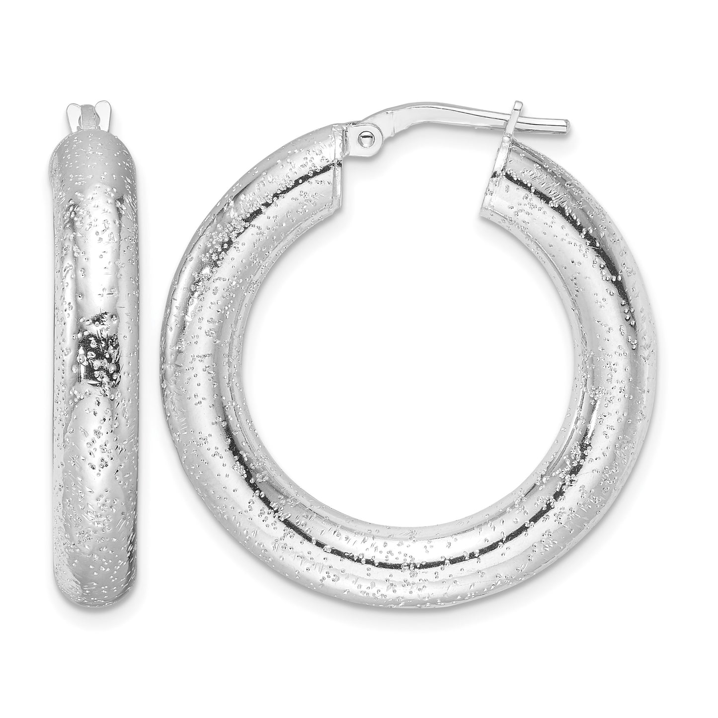 Sterling Silver Rhodium-plated Laser-cut 5mm Round Hoop Earrings