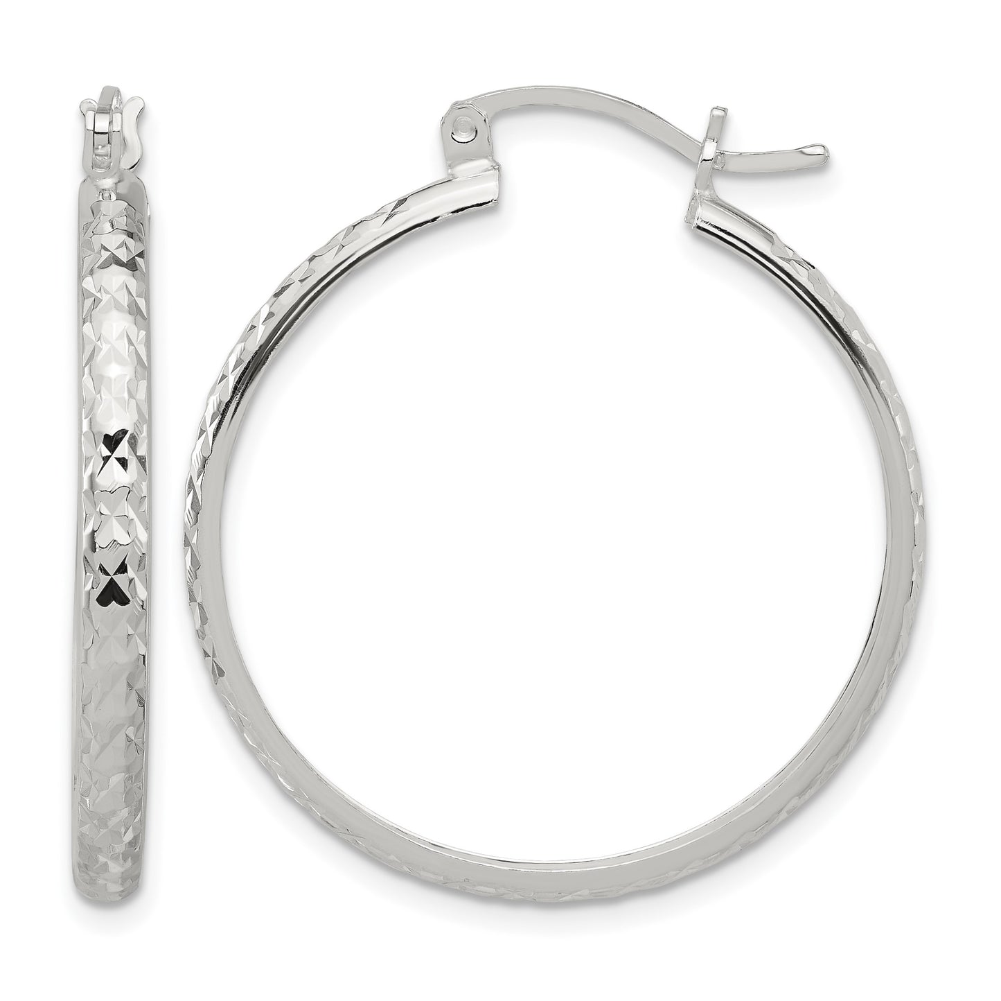 Sterling Silver Polished Diamond-Cut 3mm Round Hoop Earrings