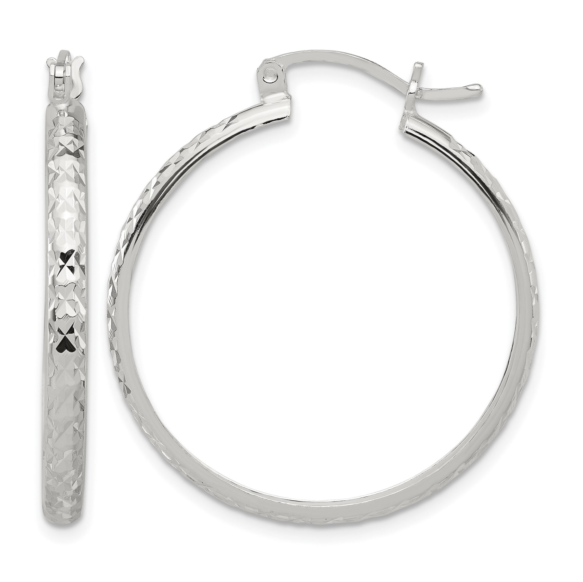Sterling Silver Polished Diamond-Cut 3mm Round Hoop Earrings