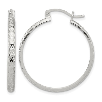 Sterling Silver Polished Diamond-Cut 3mm Round Hoop Earrings