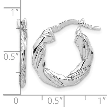 Sterling Silver RH-plated Polished and Textured Twisted Hoop Earrings