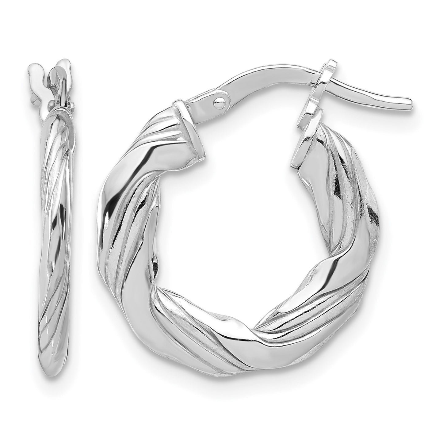 Sterling Silver RH-plated Polished and Textured Twisted Hoop Earrings