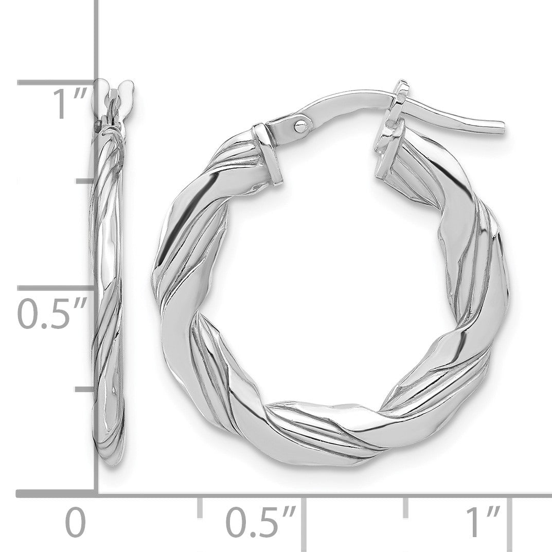 Sterling Silver RH-plated Polished and Textured Twisted Hoop Earrings