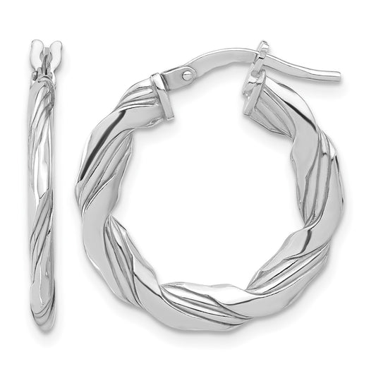 Sterling Silver RH-plated Polished and Textured Twisted Hoop Earrings
