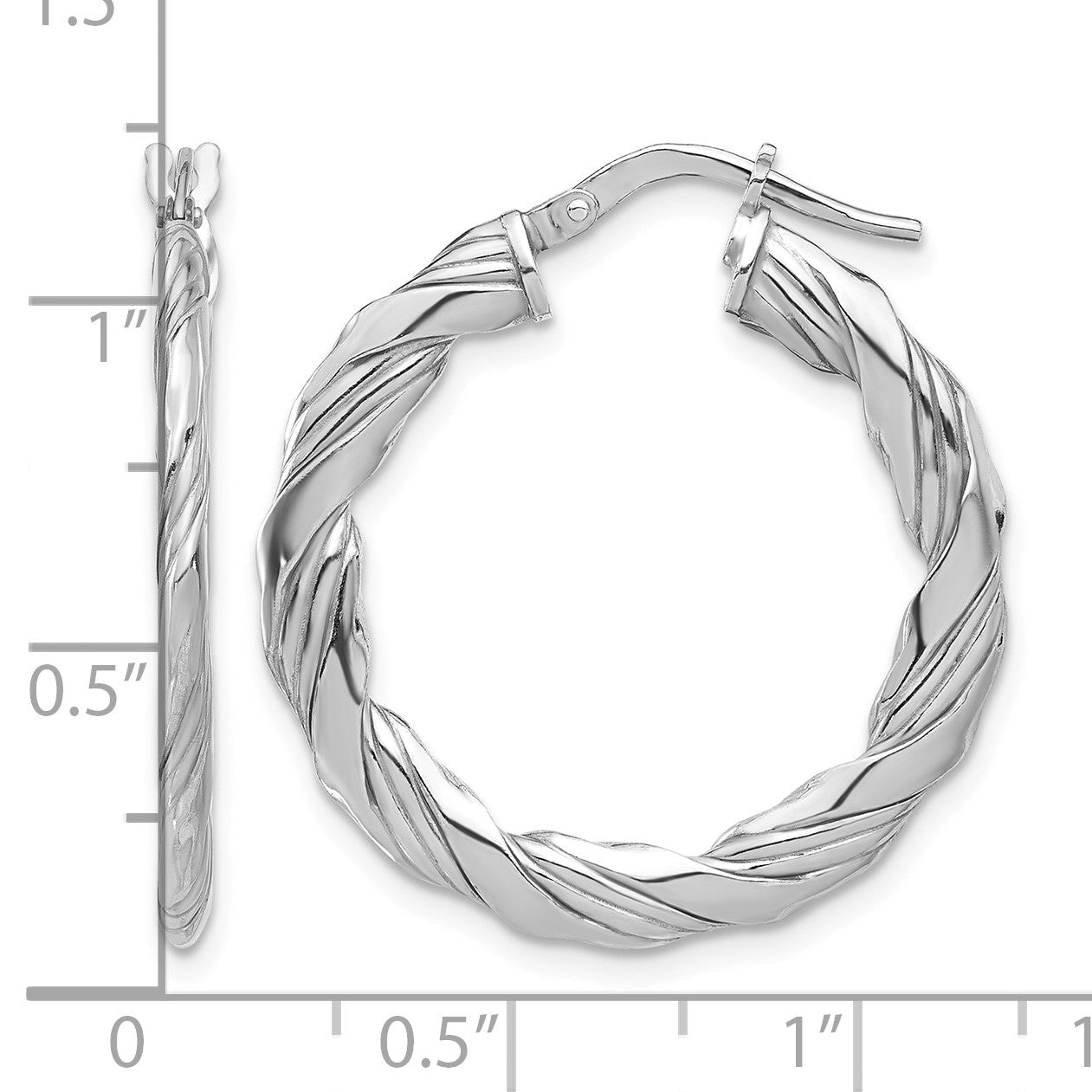 Sterling Silver RH-plated Polished and Textured Twisted Hoop Earrings